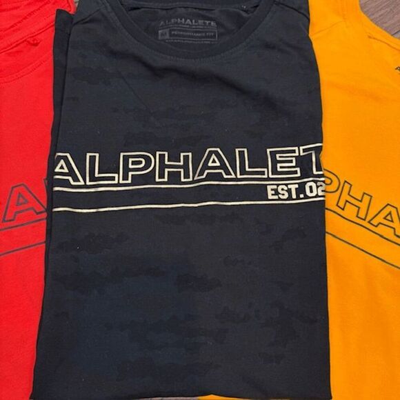 Alphalete Performance Tee Bundle of 3 Black Camo, Red, Yellow Size Medium - Picture 2 of 10